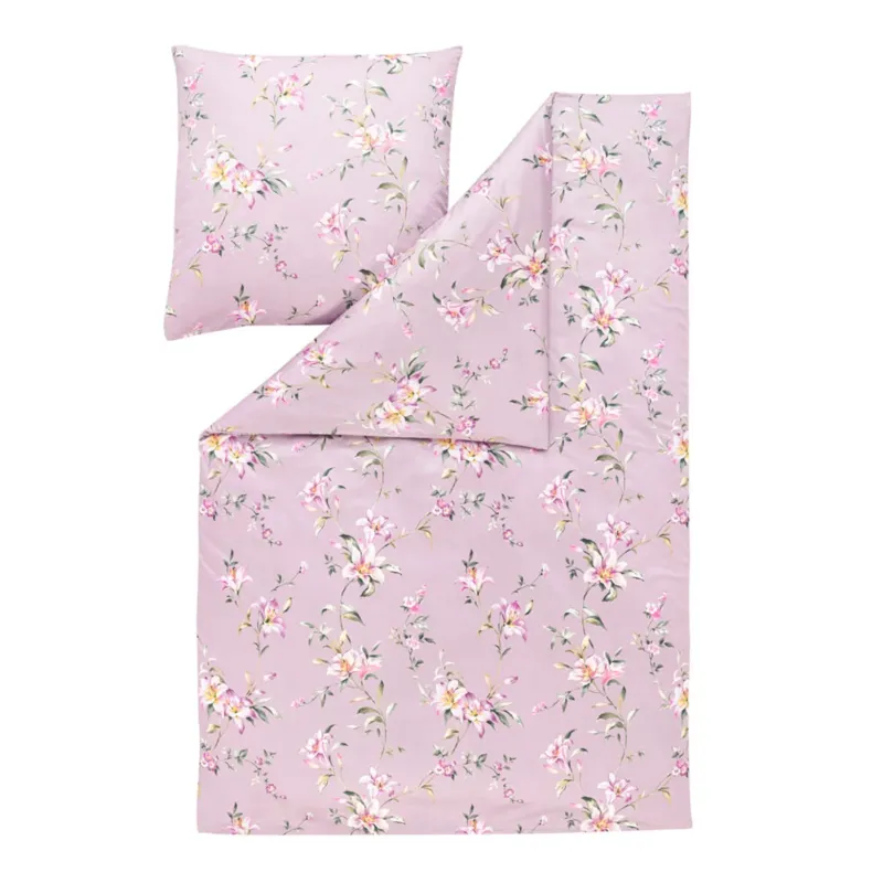 Bettwäsche Interlock Jersey Lilian Rosa mit Blumenmuster 135 x 200 cm
