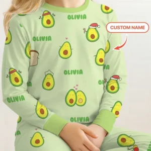 Custom Name Cute Avocado Bamboo Two Piece Long Sleeve Pajama Set
