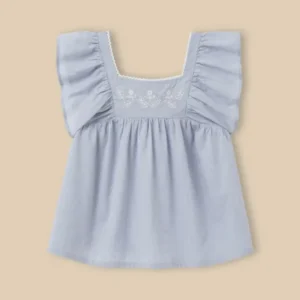 Mädchenbluse aus besticktem Tupfenmull