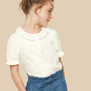 Mädchen T-Shirt mit Spitzenkragen – Bio-Baumwolle