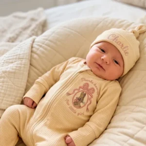 Little Bunny Girl Embroidered Ribbed Bamboo Zipper Footie