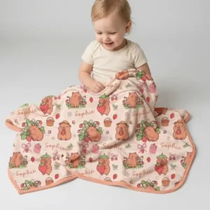 Custom Name Capybara Strawberry Bamboo Blanket
