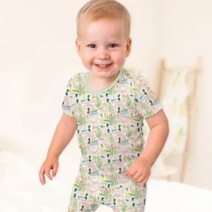 Whimsical Mallard Duck Bamboo Two Piece Short Sleeve Shorts Pajama Set