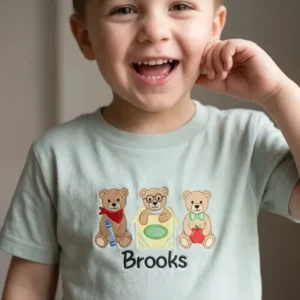 Custom Name Bookish Teddy Embroidered Bamboo Crewneck T-Shirt