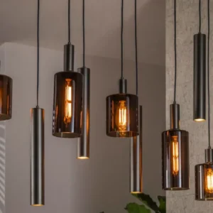 Pendelleuchte Ayu – Cluster-Design in Braun (9-flammig)