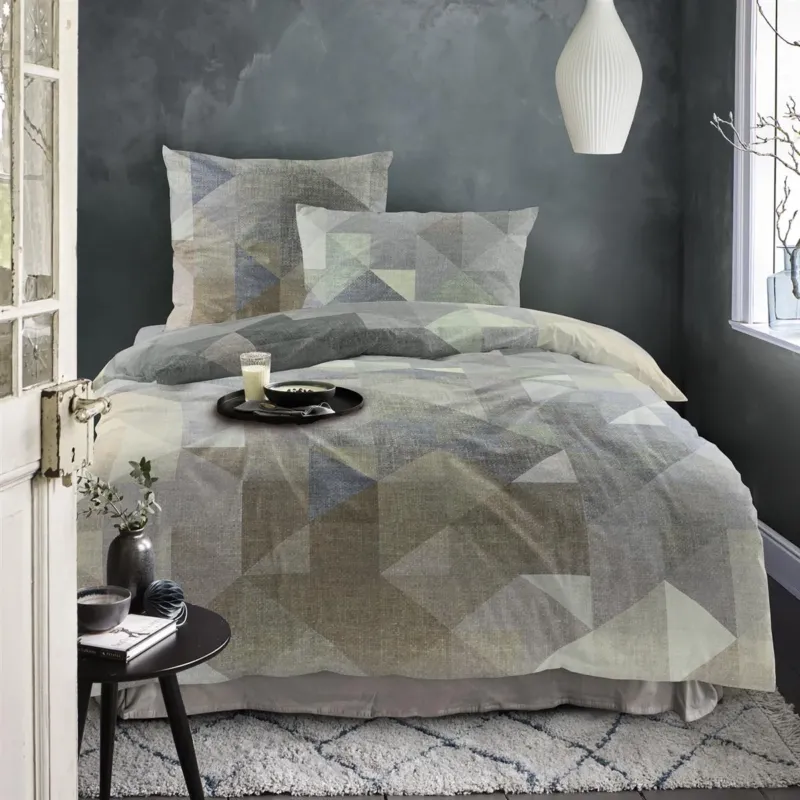 Bettwäsche Mako Satin Wave Natur mit geometrischem Muster 135 x 200 cm