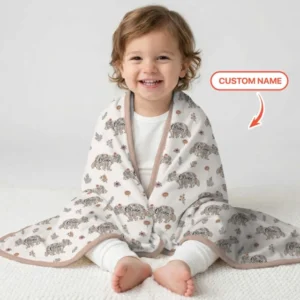 Custom Name Floral Bear Family Matching Bamboo Blanket
