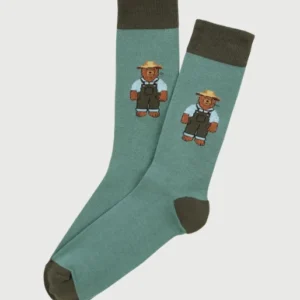 Chaussettes Homme Pré à rêver Kaki Imprimé broderie teddy campagne 1