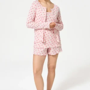Pyjama Femme Kiss Bretelles fines Imprimé bisous rouge à lèvre 1