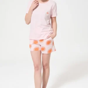 Pyjama Femme Coucher de sommeil Manches courtes Imprimé coucher de soleil orange 1
