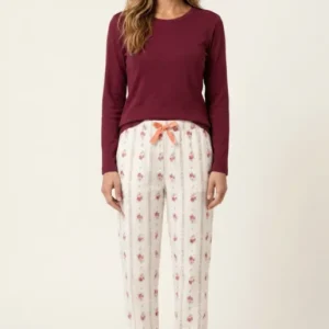 Tee-shirt manches longues en jersey de coton et modal - Burgundy