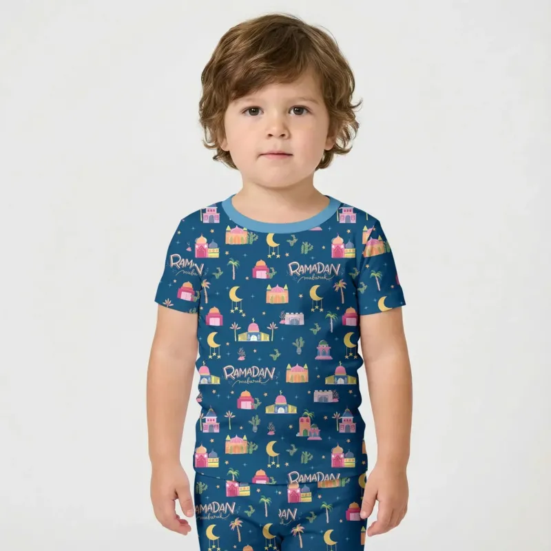 Ramadan Kareem Family Matching Bamboo Two Piece Short Sleeve Shorts Pajama Set