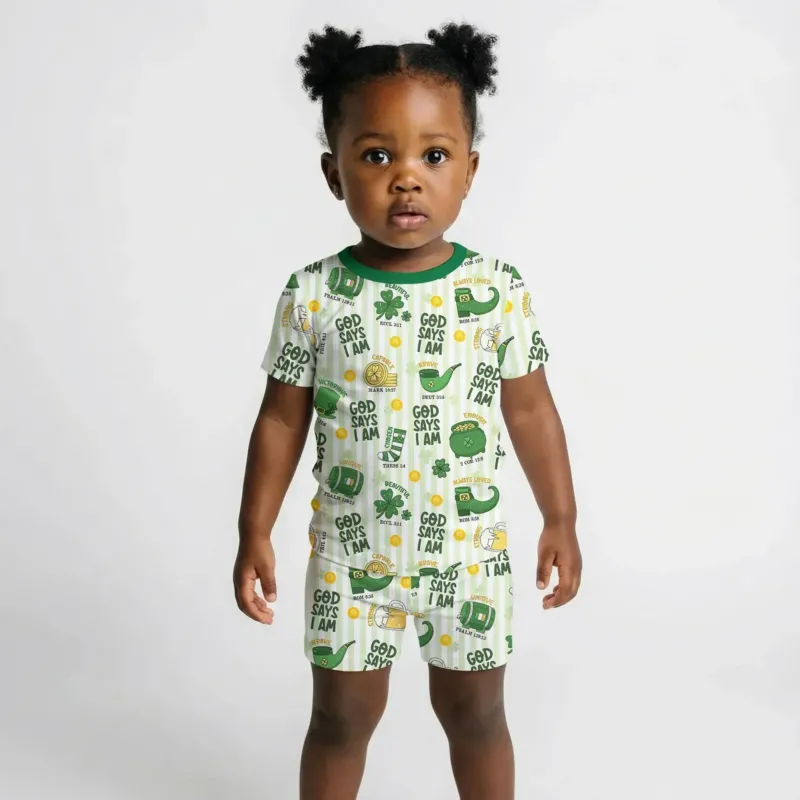 God Says I Am - Lucky & Loved Bamboo Two Piece Short Sleeve Shorts Pajama Set
