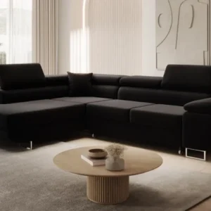 Designer Ecksofa Aston mit Schlaf- und Klappfunktion aus Samt