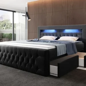 Boxspringbett Menzogna Bouclé mit LED und Stauraum (2 Schubladen)