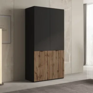 Moduro Naro – Design-Kleiderschrank mit dunklem Korpus und Holzdekor-Front