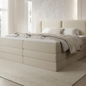 Boxspringbett Leni mit hochklappbarem Stauraum in Teddy Bouclé