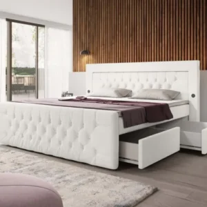 Boxspringbett Diva Bouclé mit USB, LED und 2 Schubalden
