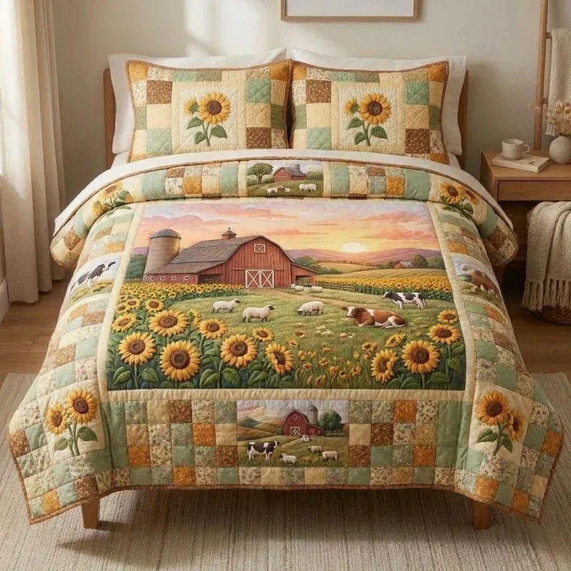 Barnyard Sunflower Fields Bamboo Quilt Bedding Set