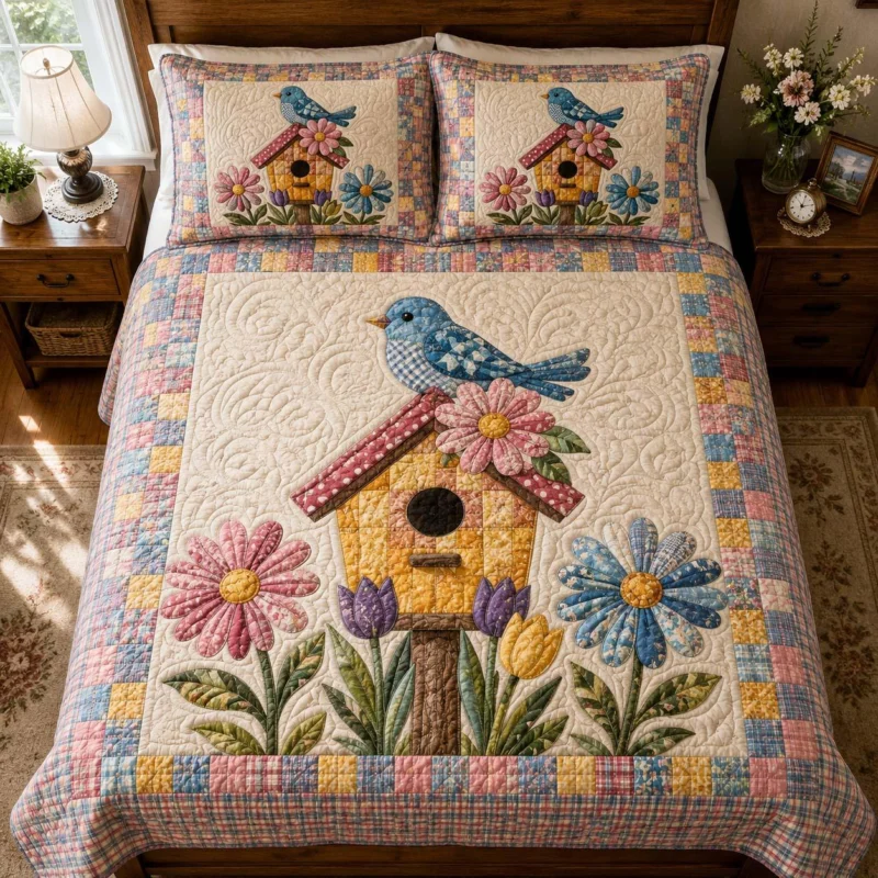 Bird Garden Bamboo Quilt Bedding Set