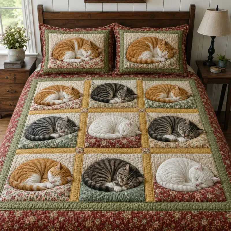 Cat Dreams Bamboo Quilt Bedding Set