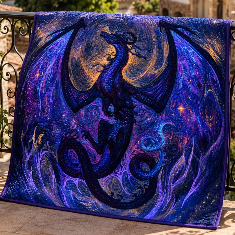 Cosmic Midnight Dragon Bamboo Quilt Blanket