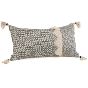Grey and Cream Tufted Cushion 12"x22"