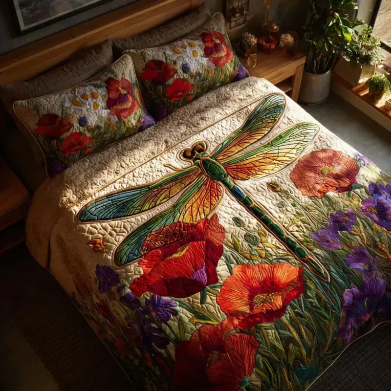 Dragonfly Meadow Magic Bamboo Quilt Bedding Set