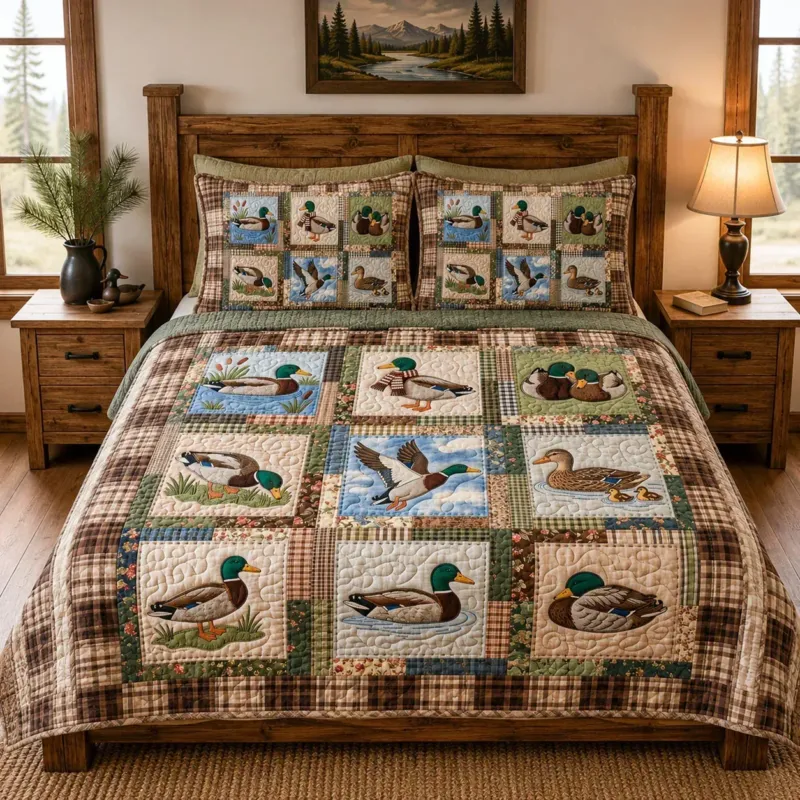 Floating Duck Bamboo Quilt Bedding Set
