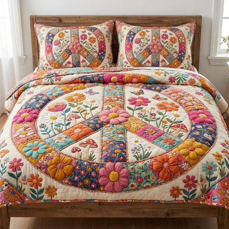Floral Peace Garland Bamboo Quilt Bedding Set