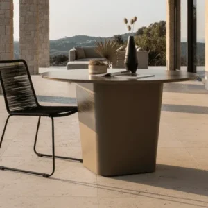 Garten Esstisch Calma - Ø 120cm aus braunem Aluminium