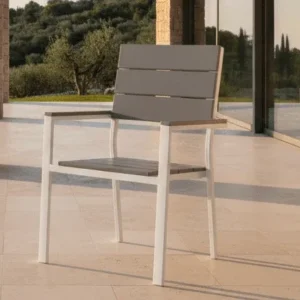 2er Set - Gartenstuhl Vita in Weiß/Grau aus Aluminium und Aintwood-Sitzfläche