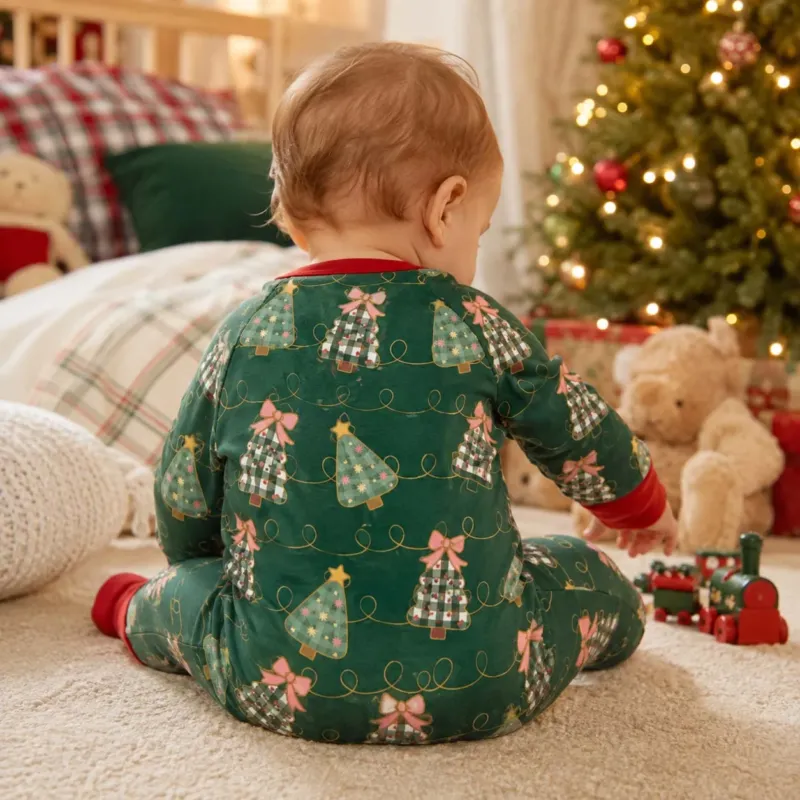 Gingham Christmas Trees and Pink Bows Bamboo Convertible Zippy