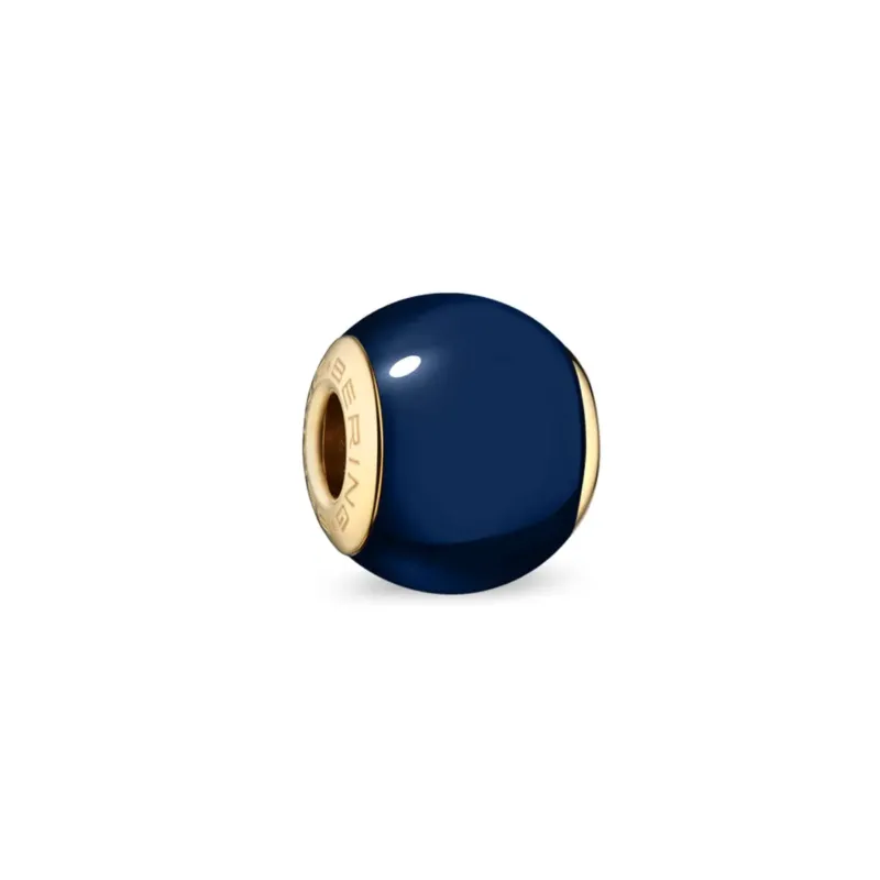 Edelstahl-Charm mit dunkelblauer Kugel und goldfarbener Fassung