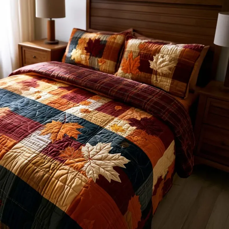 Golden Leaves Bamboo Quilt Bedding Set