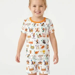 Basketball Alphabet Bamboo Two Piece Short Sleeve Shorts Pajama Set