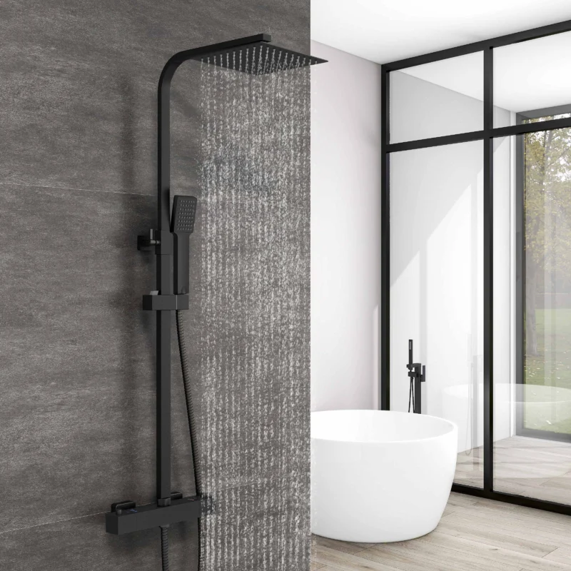 Duschsystem mit Thermostat Duscharmatur Regendusche Dusche Duschsäule Duschset Schwarz