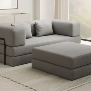 Lazy Spar-Set: 3-Sitzer + Hocker in Bouclé