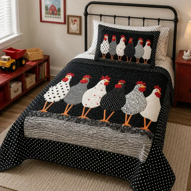 Little Rooster Bamboo Quilt Bedding Set