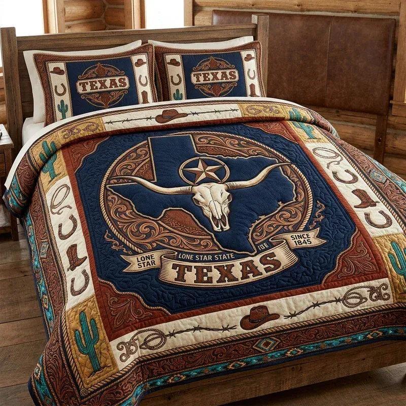 Longhorn Skull Texas Bamboo Quilt Bedding Set