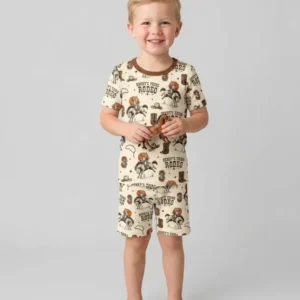Custom Name Birthday Rodeo Bamboo Two Piece Short Sleeve Shorts Pajama Set