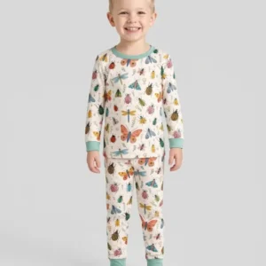 Folk Art Insects Bamboo Two Piece Long Sleeve Pajama Set