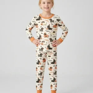 Orange and Black Dachshund Bamboo Two Piece Long Sleeve Pajama Set
