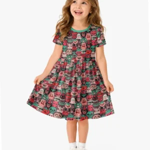 Retro Halloween Monsters Ghost Pumpkin Mummy Bamboo Twirl Dress
