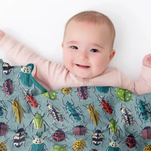 Colorful Beetle Bugs Vintage Blue Bamboo Blanket