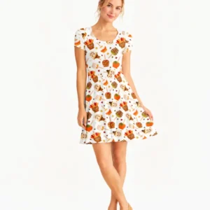 Fall Caramel Apple Family Matching Bamboo Women’s Short Sleeve Twirl Dress