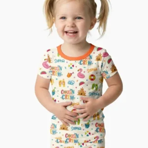 Custom Name Summer 2026 Cousin Crew Bamboo Two Piece Short Sleeve Pajama Set