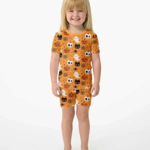 Halloween Party Bamboo Two Piece Short Sleeve Shorts Pajama Set