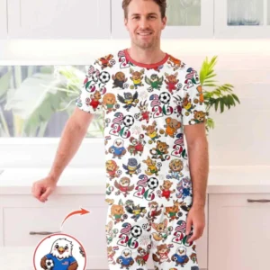 Kawaii Animals Soccer Tour 2026 Family Matching Bamboo Men Short Sleeve Short Pajama Set