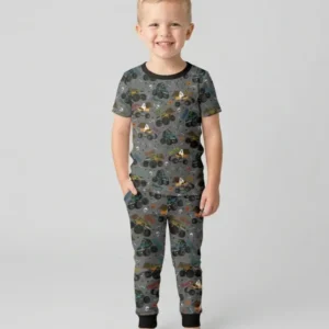 Custom Name Halloween Creepy Crusher Family Matching Bamboo Two Piece Short Sleeve Pajama Set